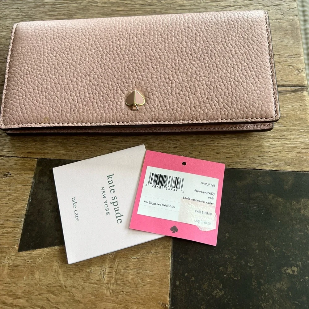 NWT Kate spade pink pebbled leather continental wallet